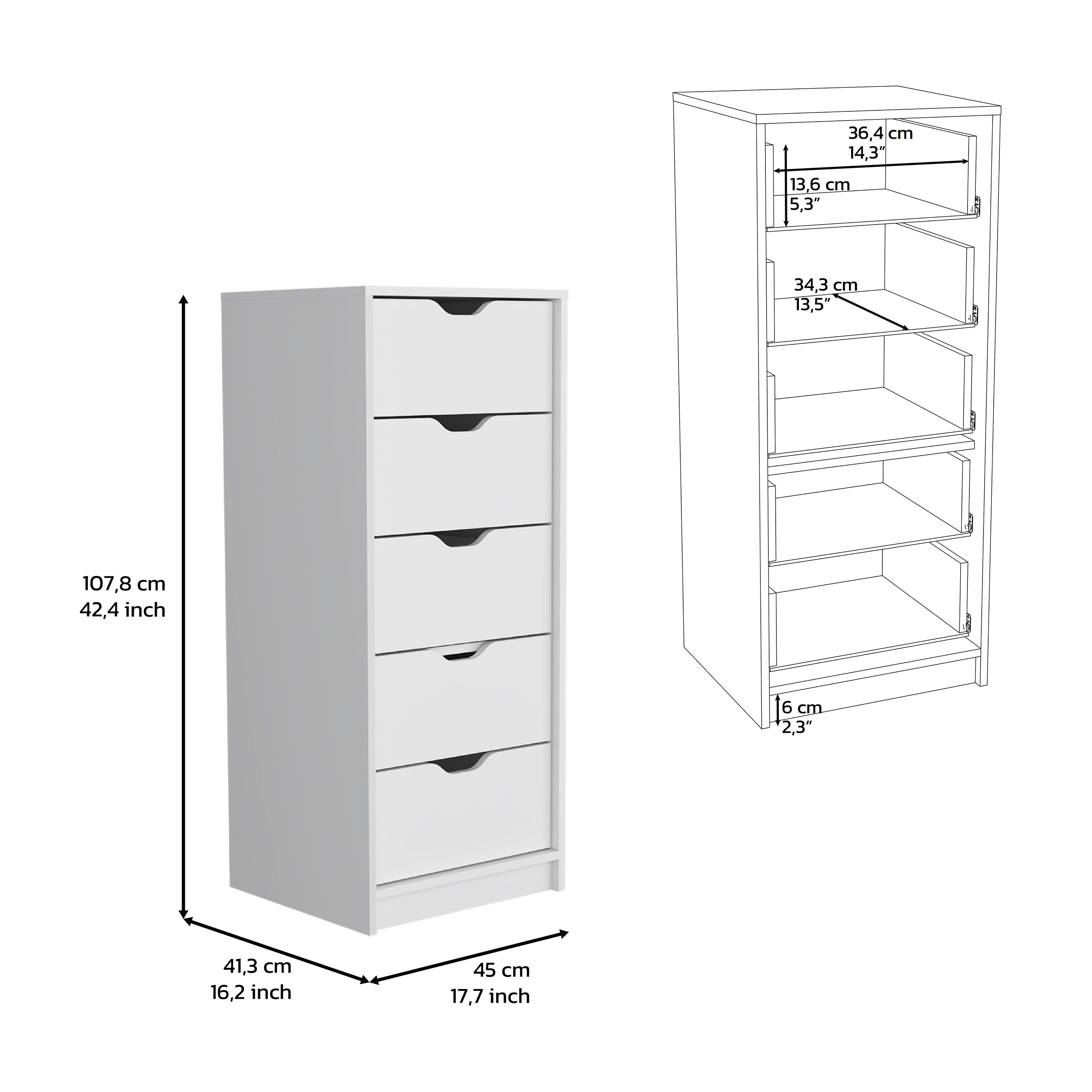 Houma Five Drawers Narrow Dresser, Slim Storage Chest of Drawers