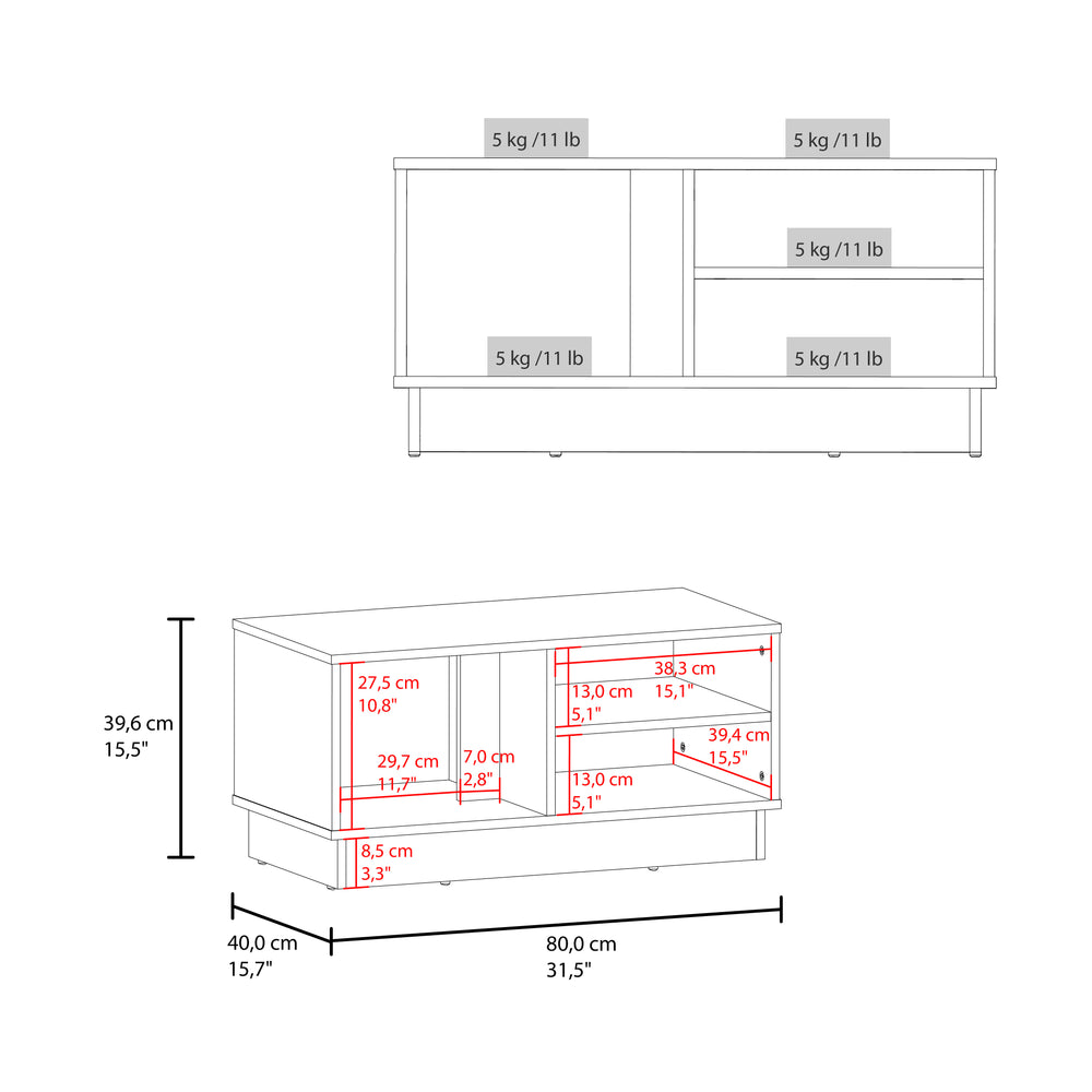 15-Inch Tununak Coffee Table with Open Storage Shelves – Living Room Center Table with 4 Compartments & Raised Base – Spacious Tabletop