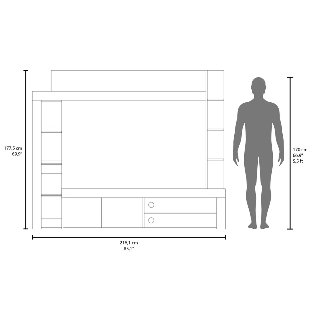 85-Inch Otis Entertainment Center with Single Door and 10 Open Shelves – Wide, Wall-Spanning Design
