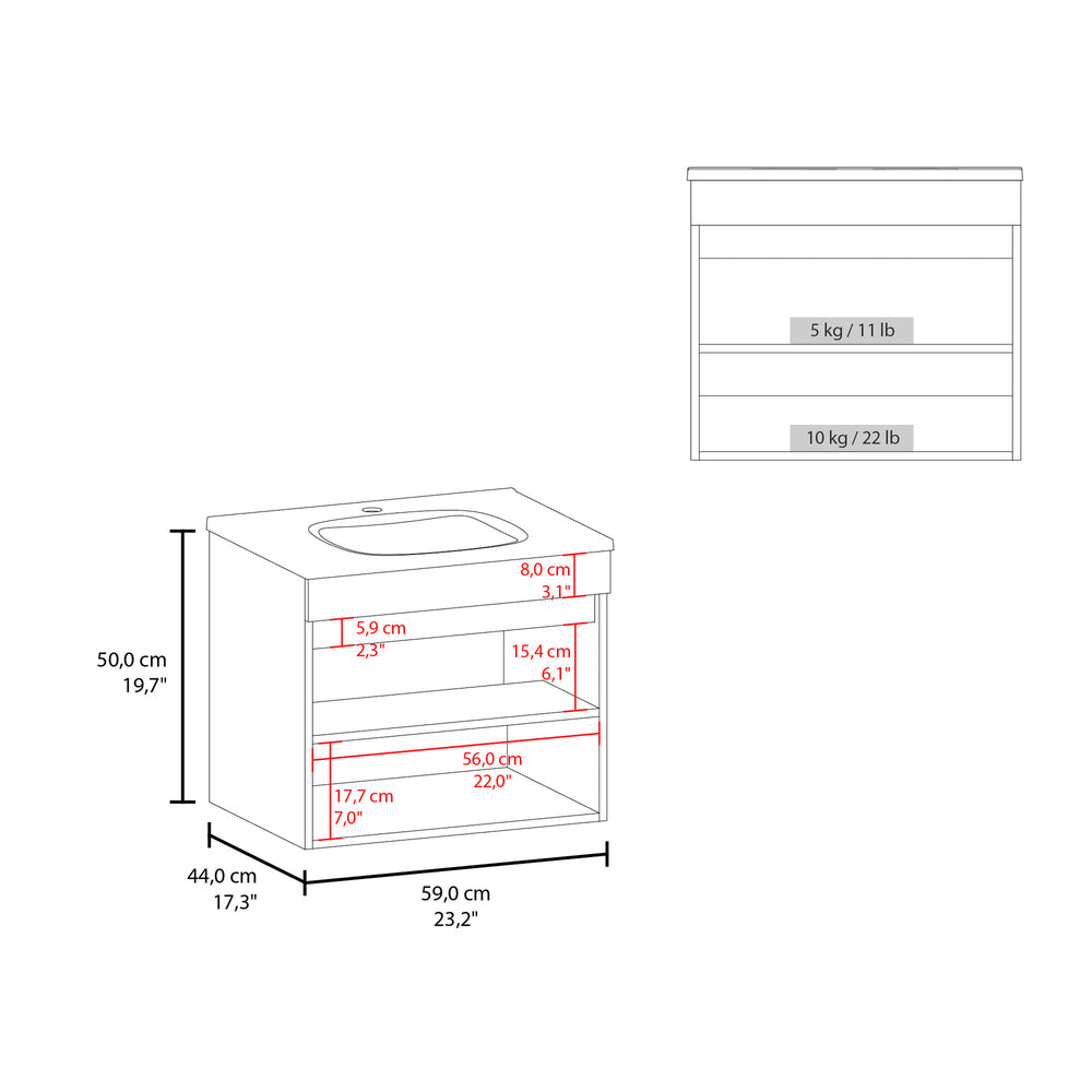 23-Inch Tarentum Bathroom Vanity with Sink with Double Door and 2 Open Shelves – Built-In Sink Top