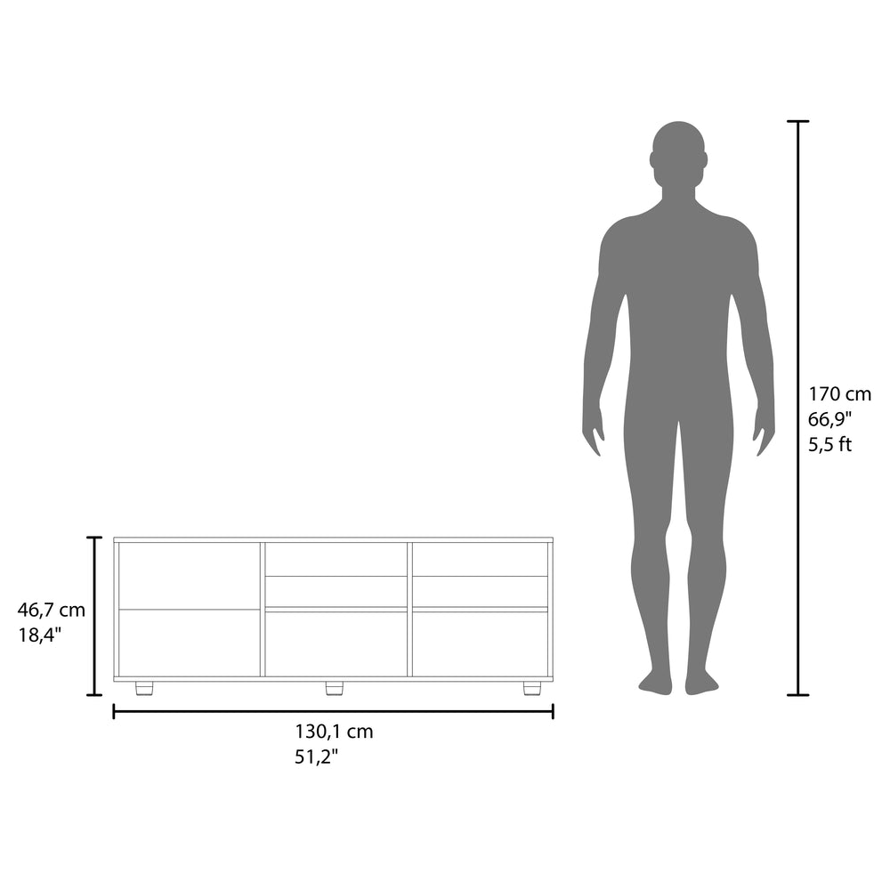 51-Inch Penndel TV Stand with Single Door and 4 Open Shelves – Durable Construction