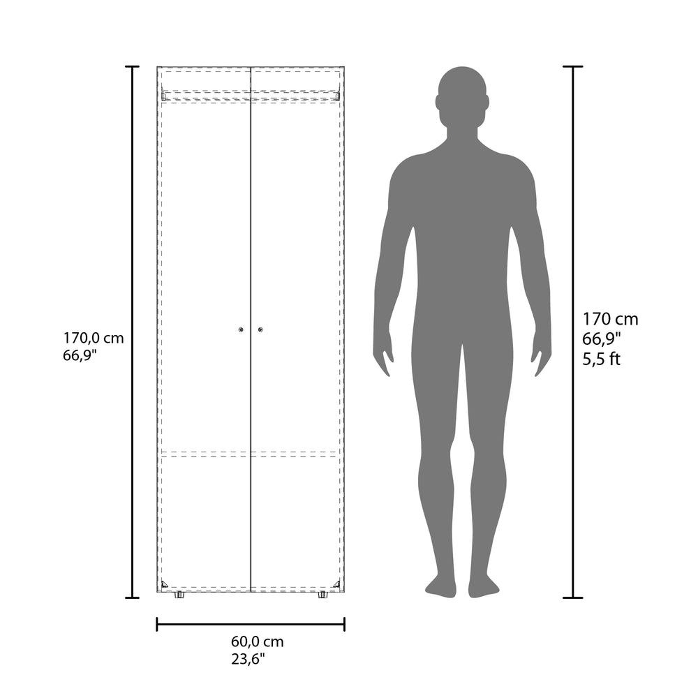 24-Inch Lisle Armoire with Double Door and 2 Open Shelves – Fixed Interior Shelving