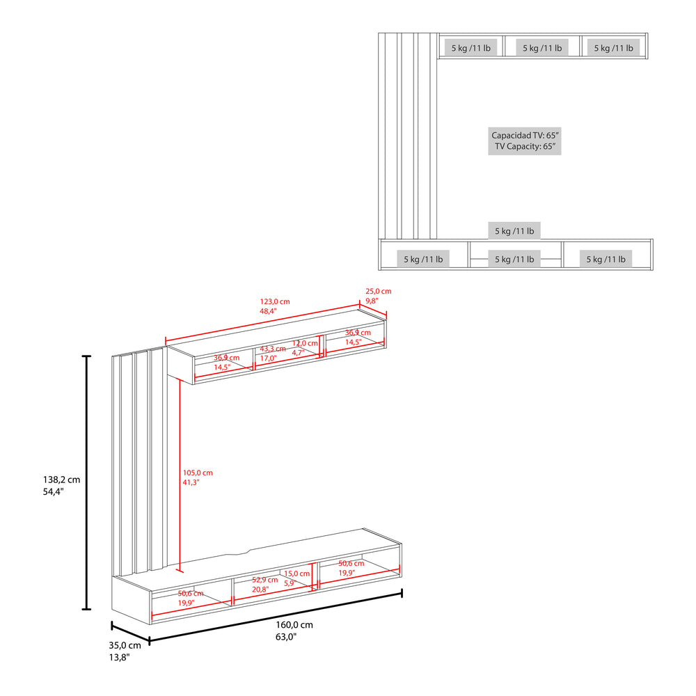 63-Inch Fremont TV Stand with Wall-Mounted – Low Media Console