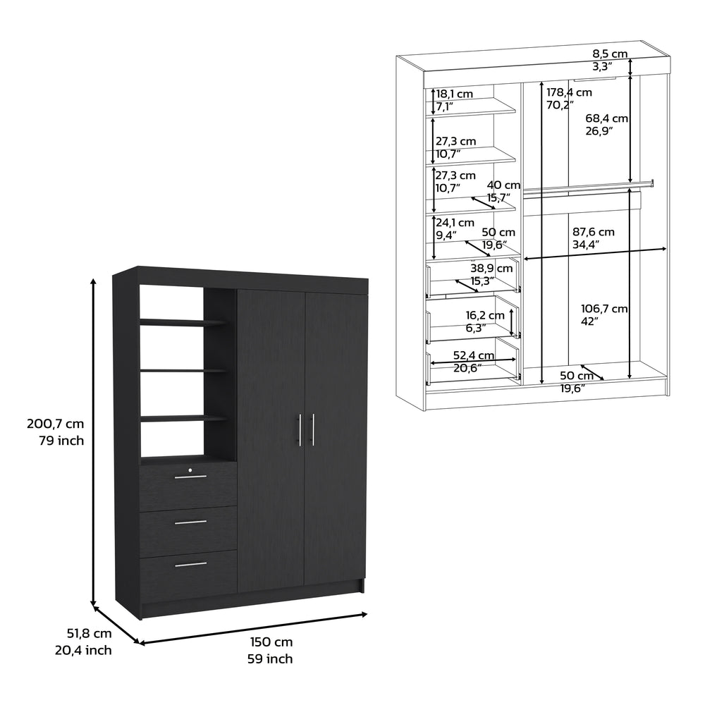 59-Inch Laurel Three-Tier Armoire – Tall, Sturdy Build