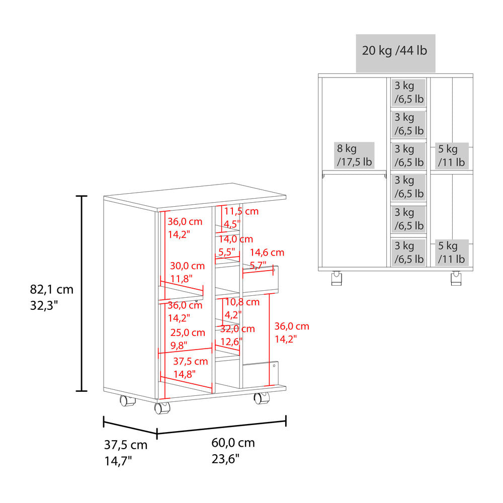 24-Inch Searcy Bar Cart with Single Door and 9 Open Shelves – Reliable Support