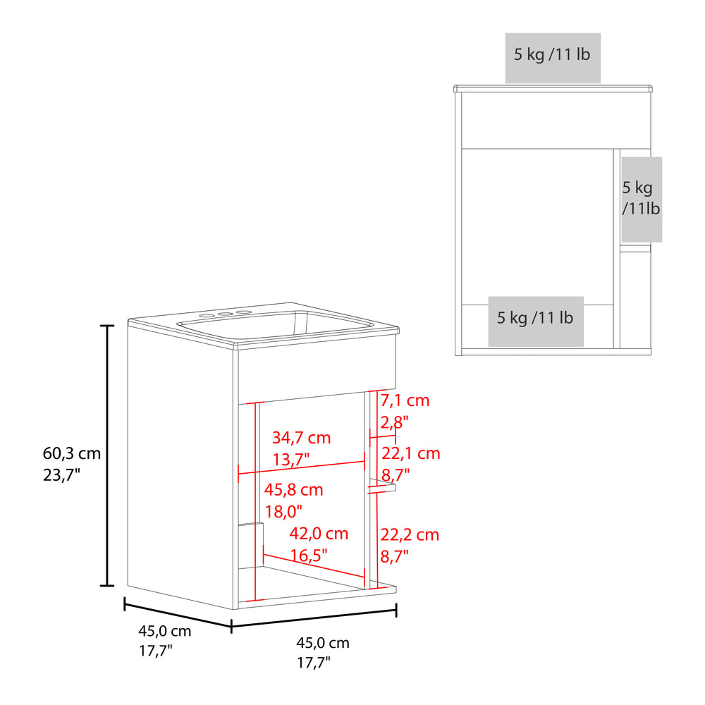 18-Inch Froid Bathroom Vanity with Sink with Single Door and 2 Open Shelves – Indoor Use And Assembly Required