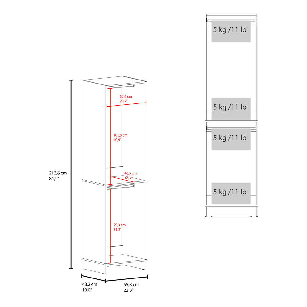 22-Inch Dover Closet Organizer with 2 Open Shelves – Freestanding Closet Storage