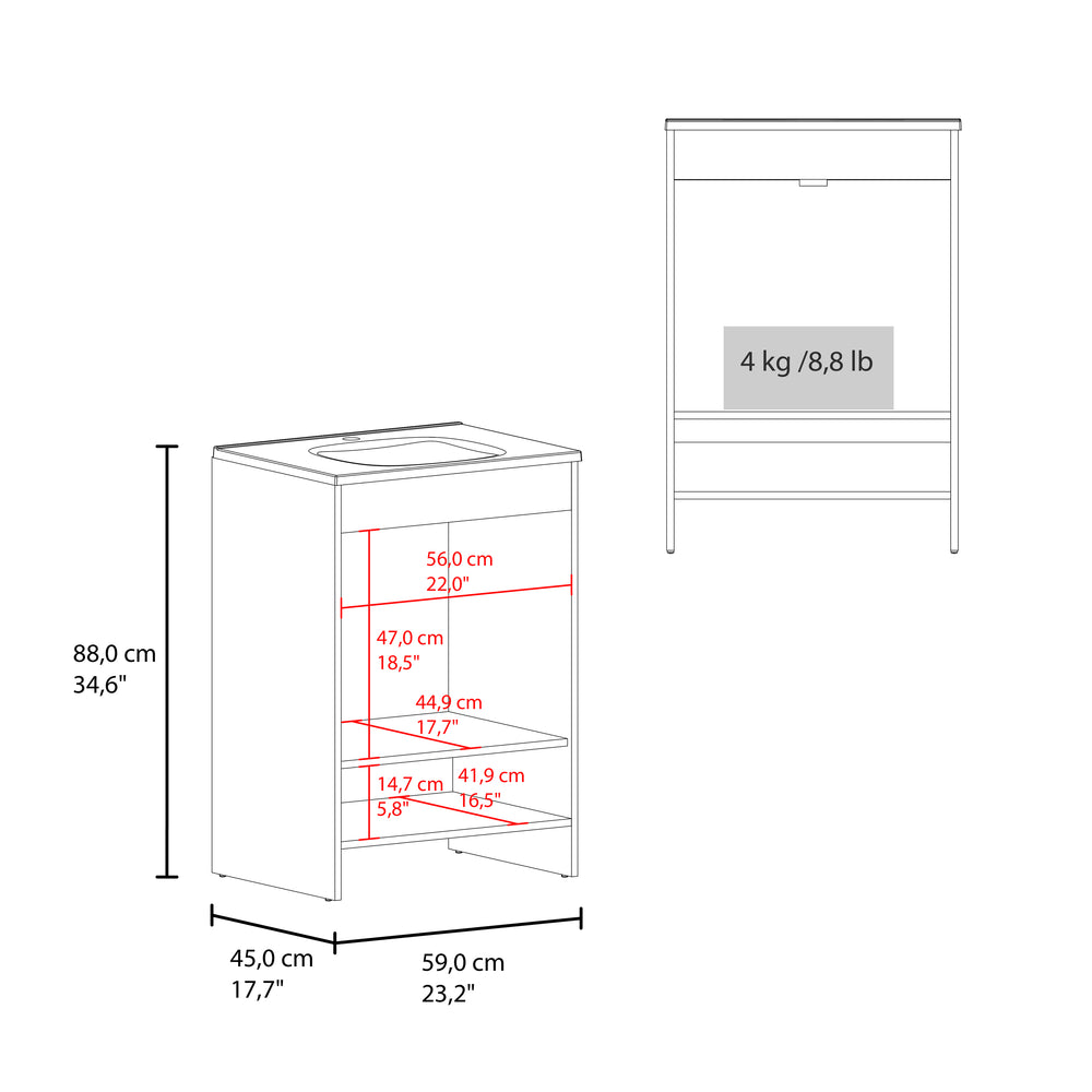 23-Inch Polkton Bathroom Vanity with Sink with Double Door and 2 Open Shelves – Hidden Storage