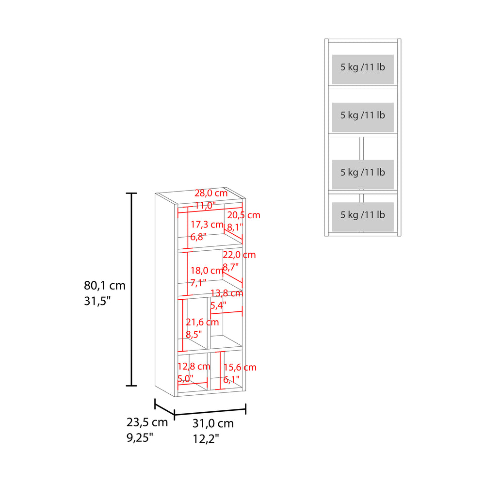 12-Inch Kinta Wall Cabinet with Single Door and 6 Open Shelves – Sturdy White Build