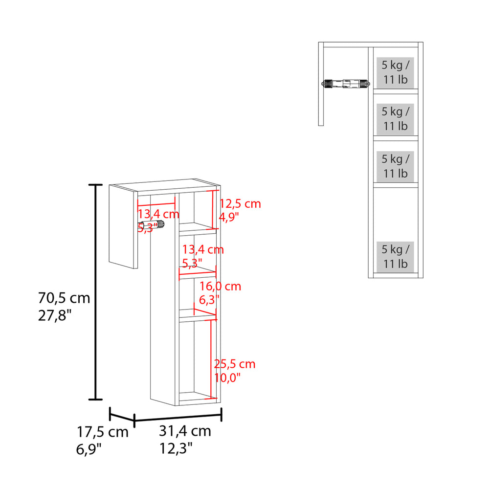12-Inch Delco Storage Cabinet with 4 Open Shelves – Overall Dimensions