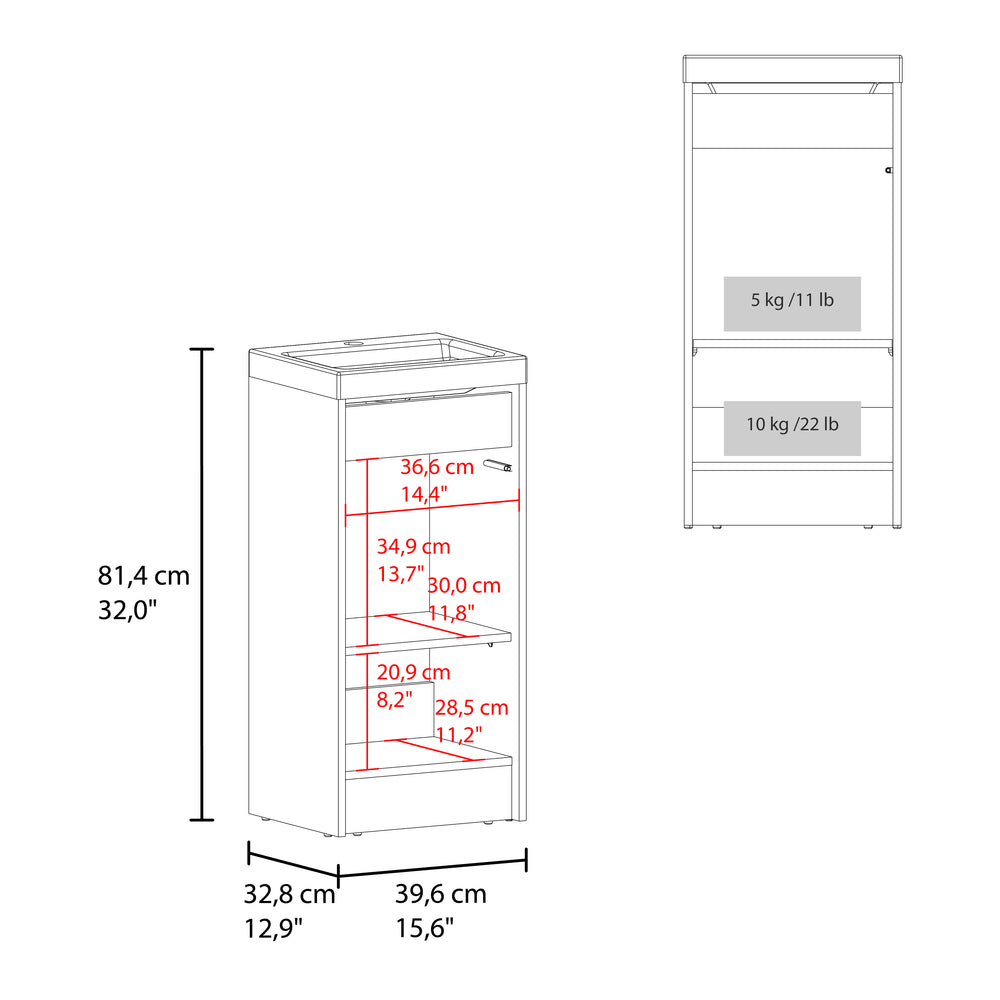 16" Homer Freestanding Bathroom Vanity with Single Door – Open Shelving Storage