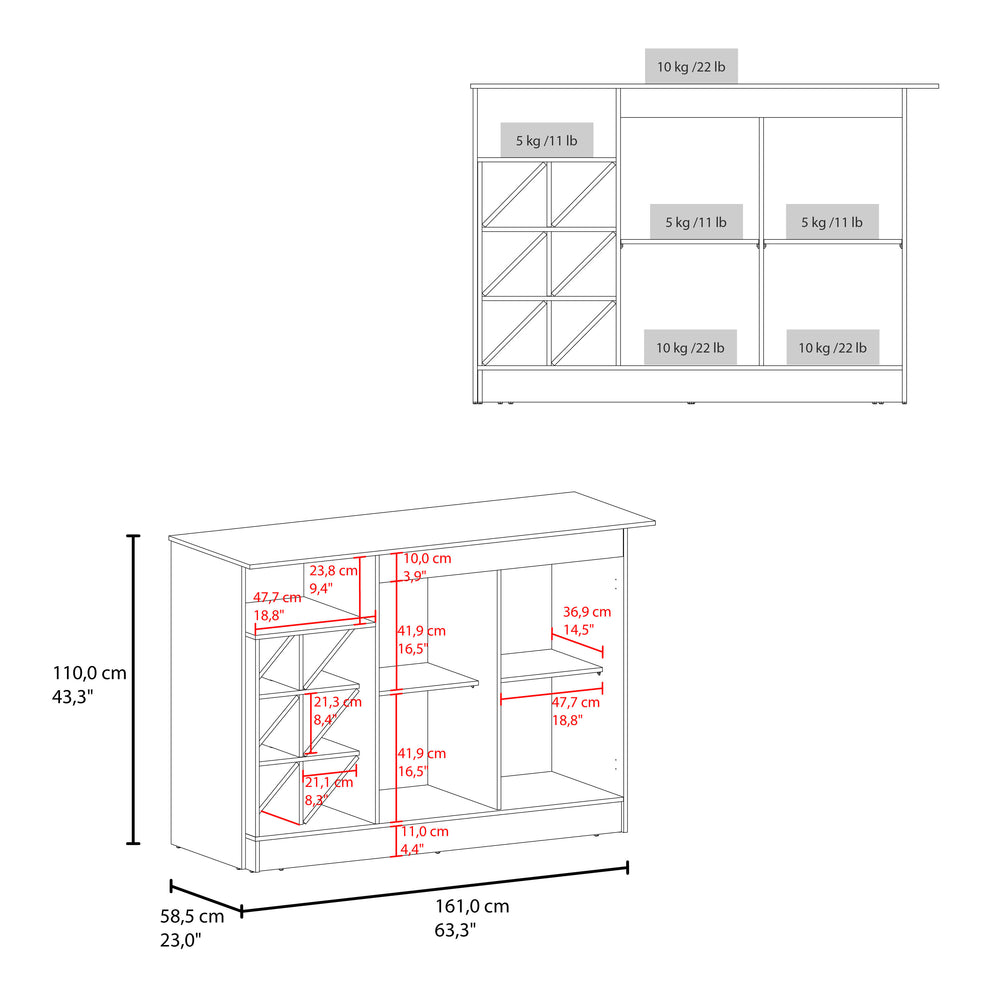 63-Inch Harrell Kitchen Island with Double Door and 7 Open Shelves – Reliable Support