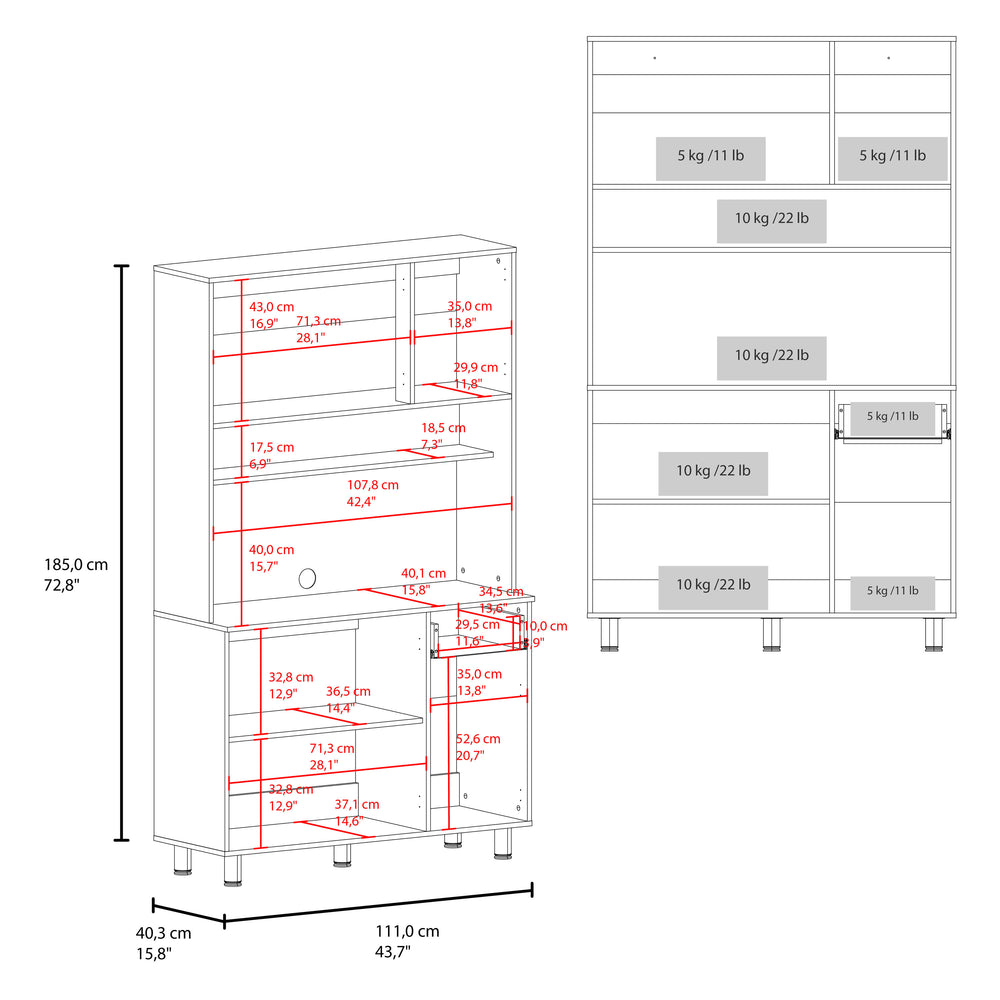 44-Inch Lehr Pantry Cabinet with 1-Drawer – Durable Construction