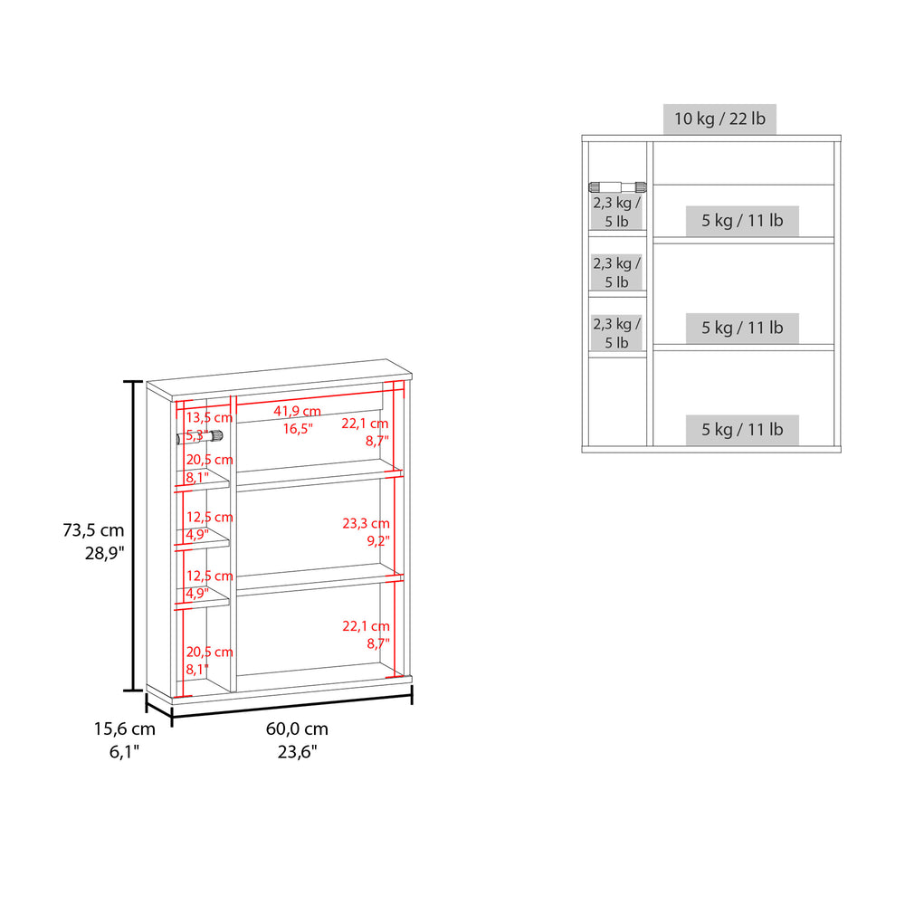 24-Inch Clayton Medicine Cabinet with Single Door and 7 Open Shelves – Overall Dimensions