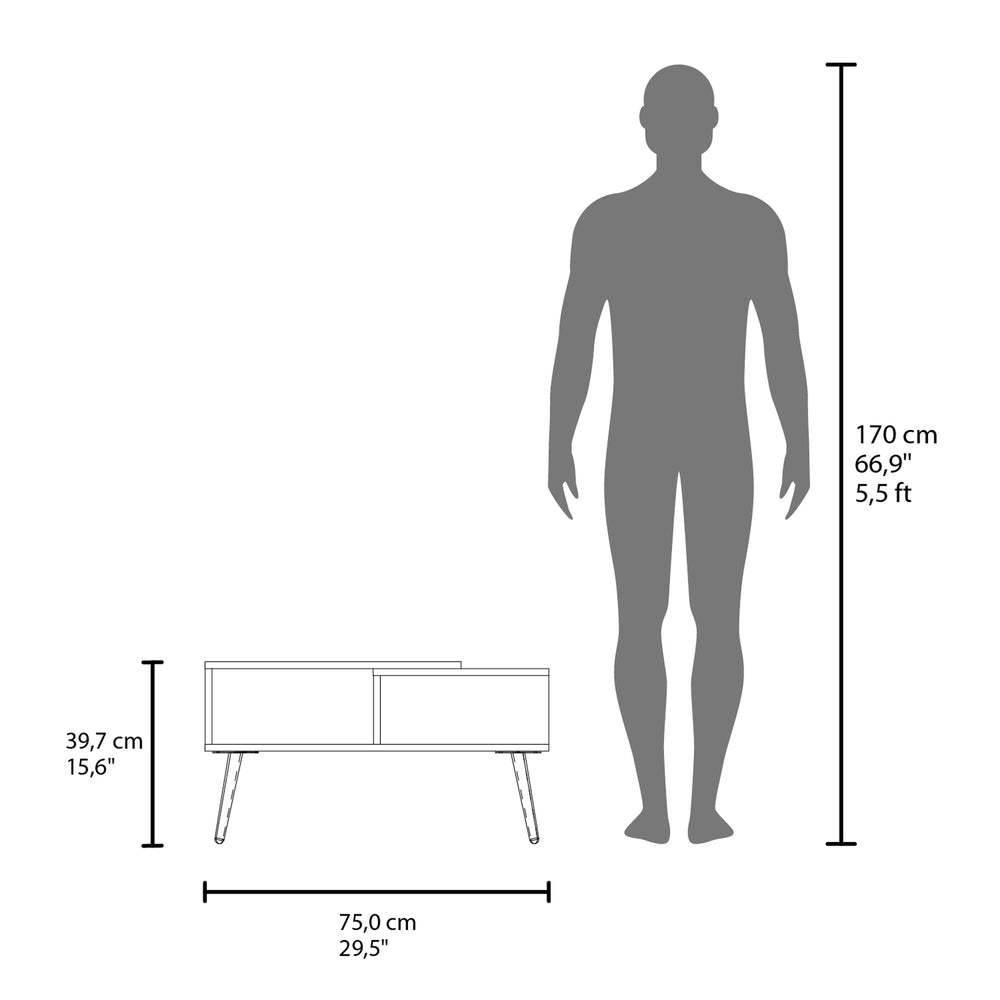 30-Inch Drexel Coffee Table with 2 Open Shelves – Angled Wood Legs