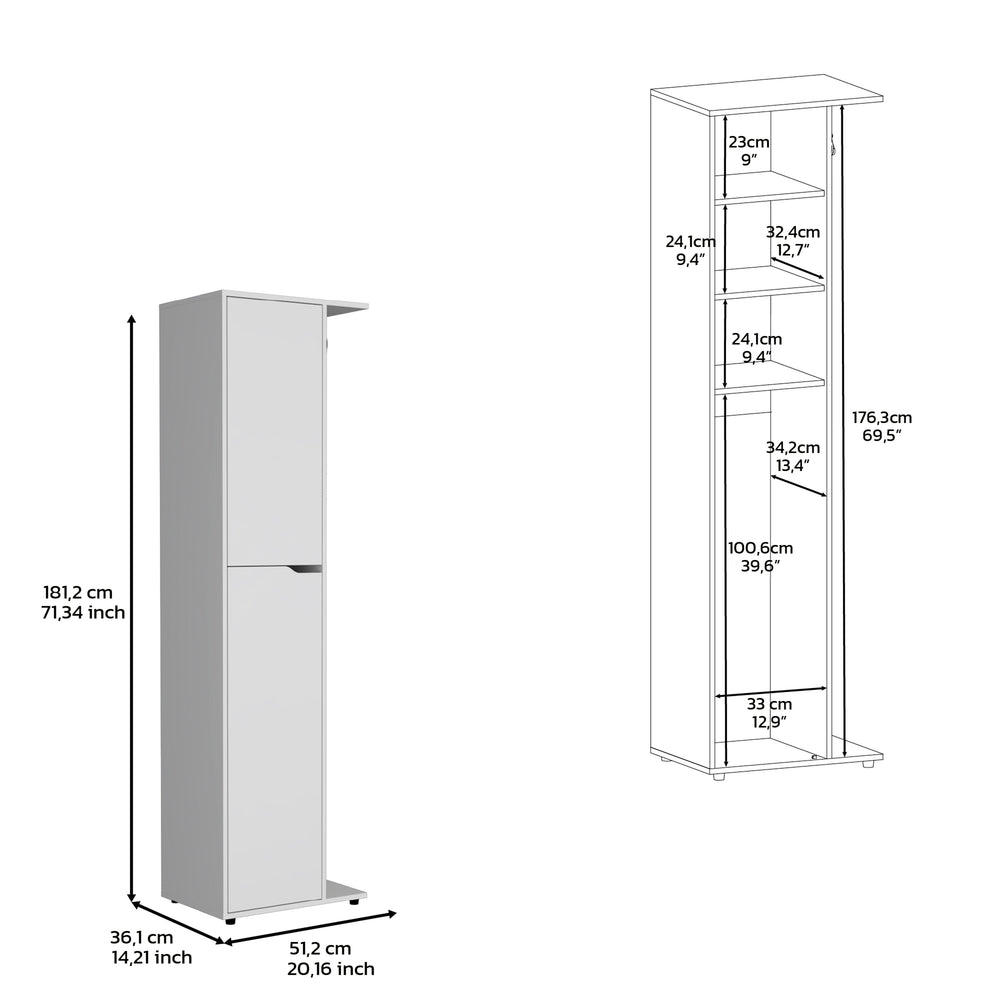 20-Inch Tok Broom Closet Organizer with Single Door and 4 Open Shelves – Multiple Interior Shelves