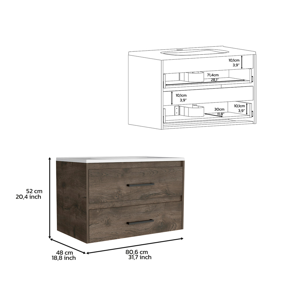 32" Cardova Floating Bathroom Vanity with 2-Drawers – Storage Drawers Below