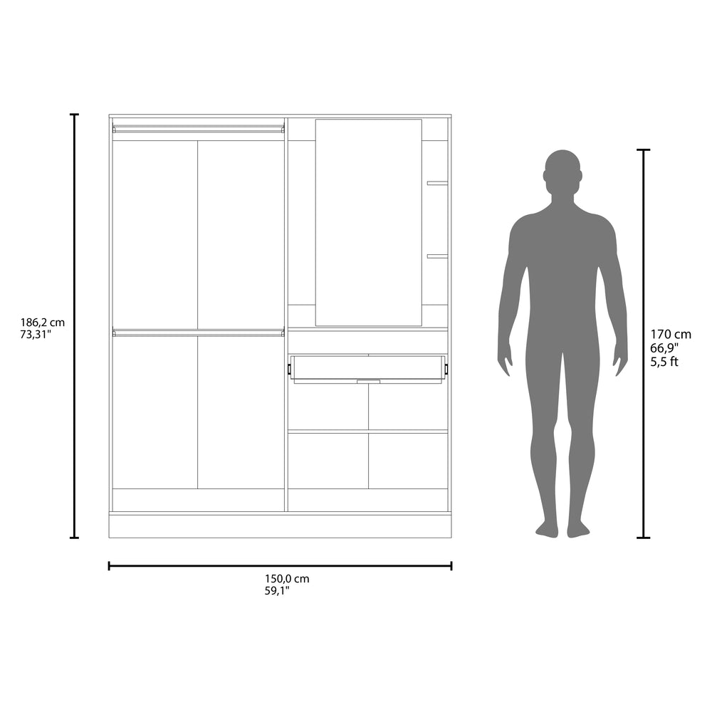 59-Inch Everson Armoire with 1-Drawer and 5 Open Shelves – Full Hanging Closet