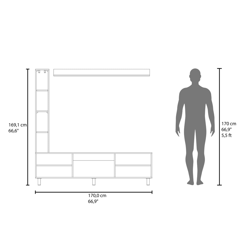66-Inch Entertainment Center Wall Unit with Bookshelf & Floating Shelf – Fits TVs up to 65" – Tall Open Bookcase Tower