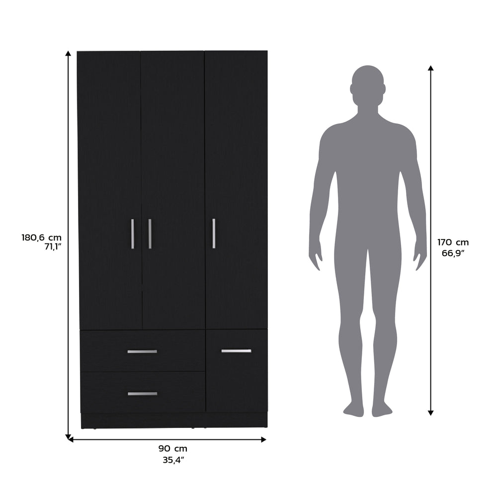 35-Inch Sebree Armoire with 6 Open Shelves – Hanging Rod Section