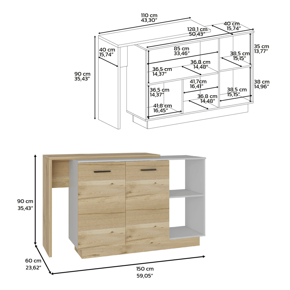 59-Inch Creta Kitchen Island with Double Door – Durable Construction