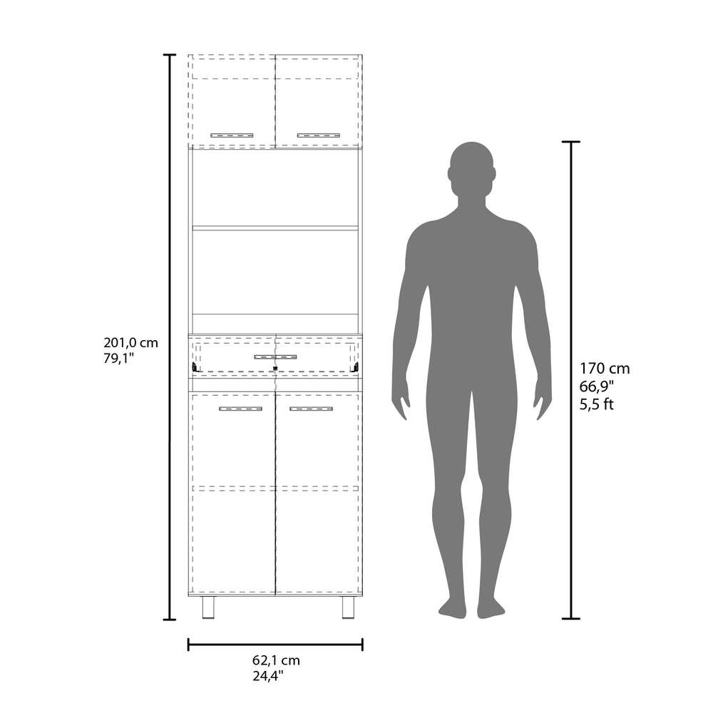 24-Inch Beggs Kitchen Pantry Cabinet with 1-Drawer and 4 Open Shelves – Tall, Vertical Storage