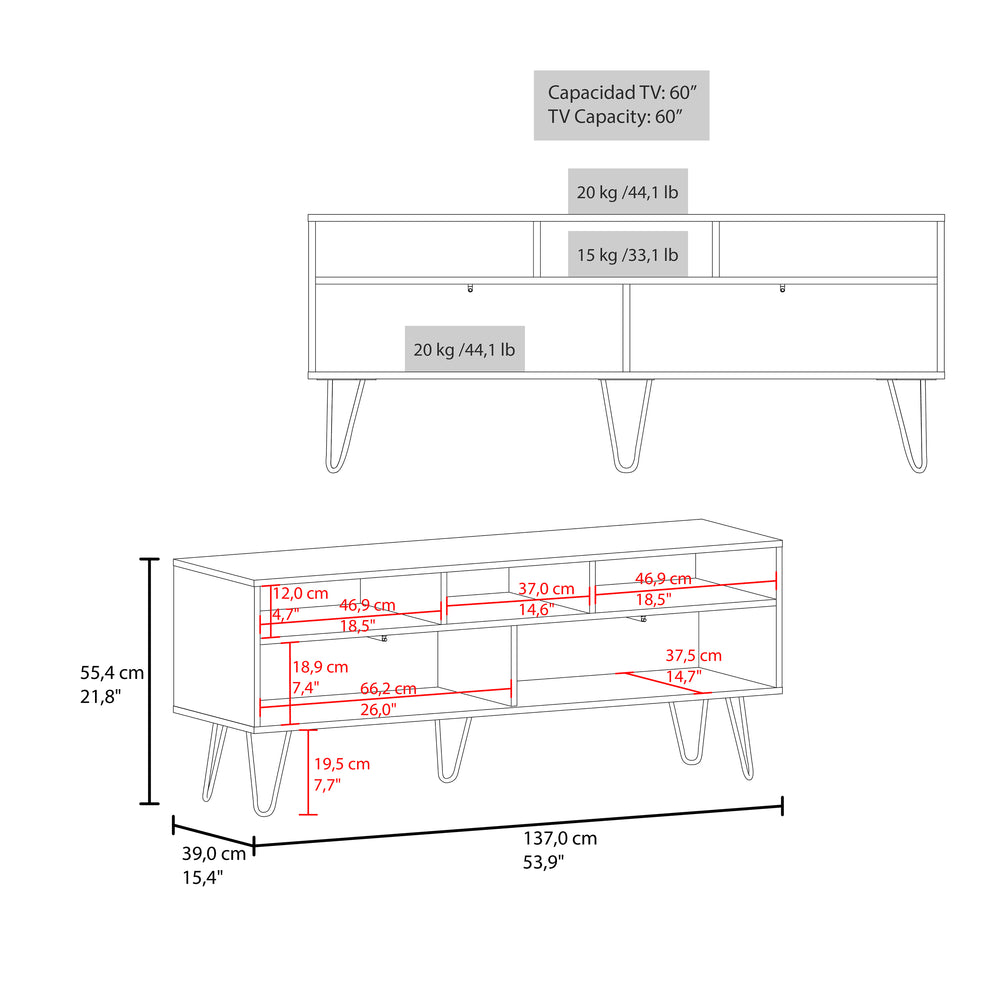 54-Inch Salunga TV Stand with Double Door and 3 Open Shelves – Sturdy Media Base