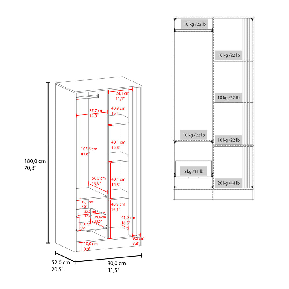 32-Inch Ferndale Armoire with 1-Drawer and Single Door – Sturdy Build and Weight Capacity