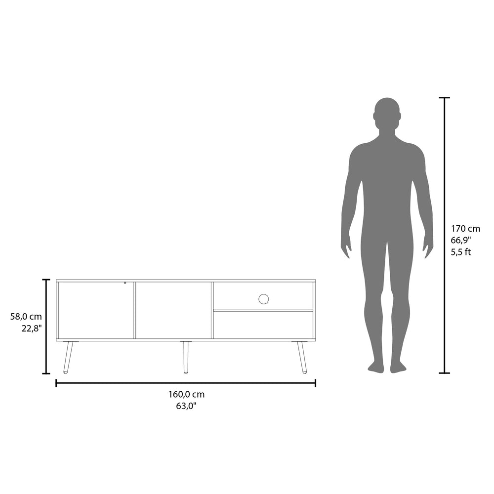 63-Inch Ekwok TV Stand with Single Door and 3 Open Shelves – Wide Low-Profile Design