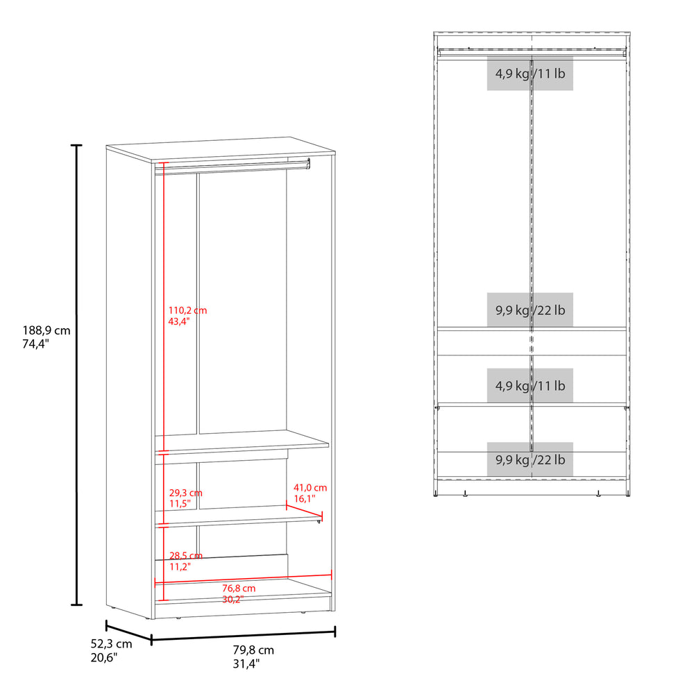 31-Inch Berne Armoire with Double Door and 3 Open Shelves – Sturdy Black Wengue Build