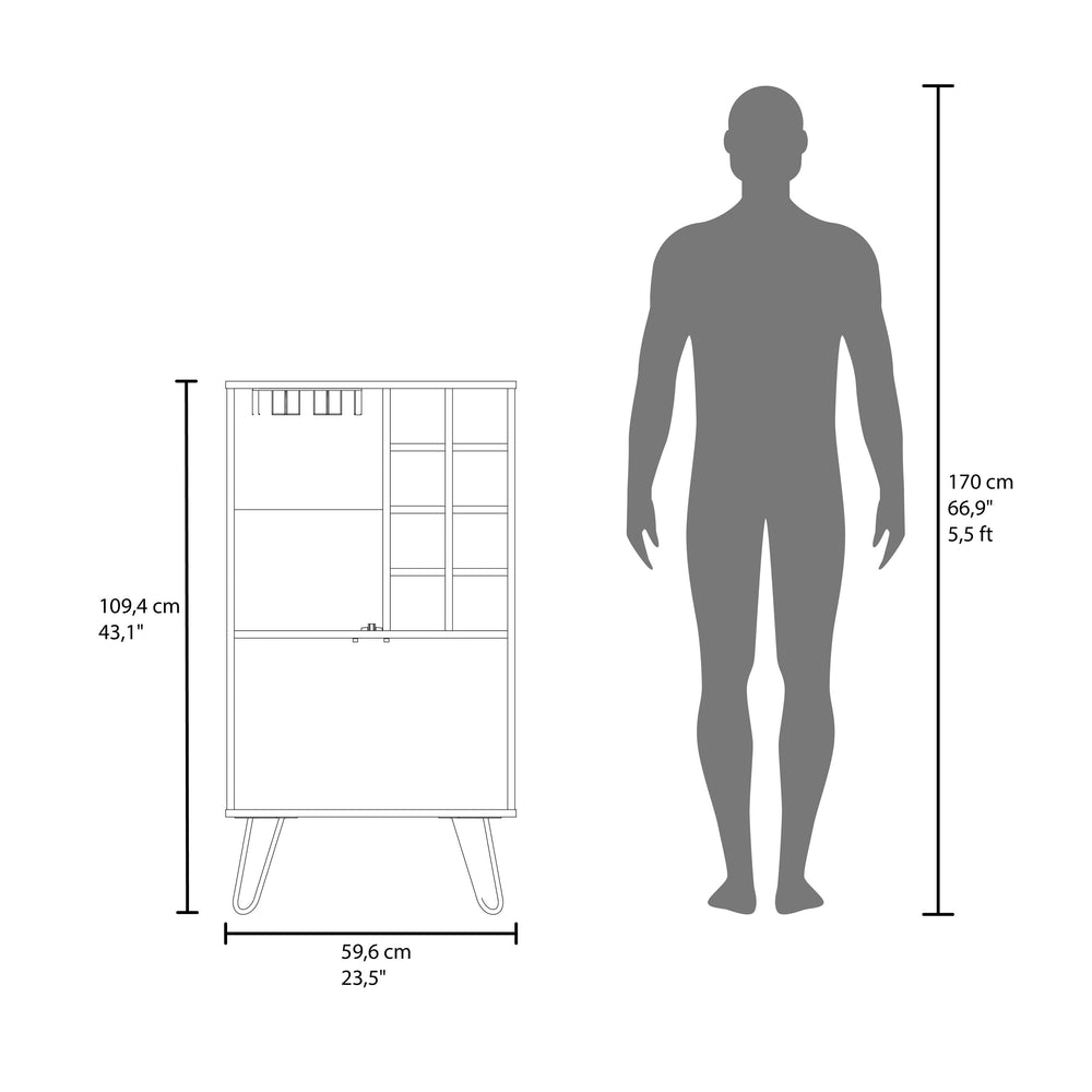 24-Inch Lutak Bar Cabinet with Double Door and 9 Open Shelves – Durable Construction