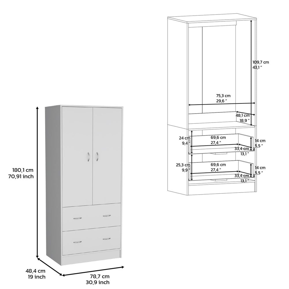 31-Inch Silo 71" H Armoire with 2-Drawer and Double Door – Durable Construction