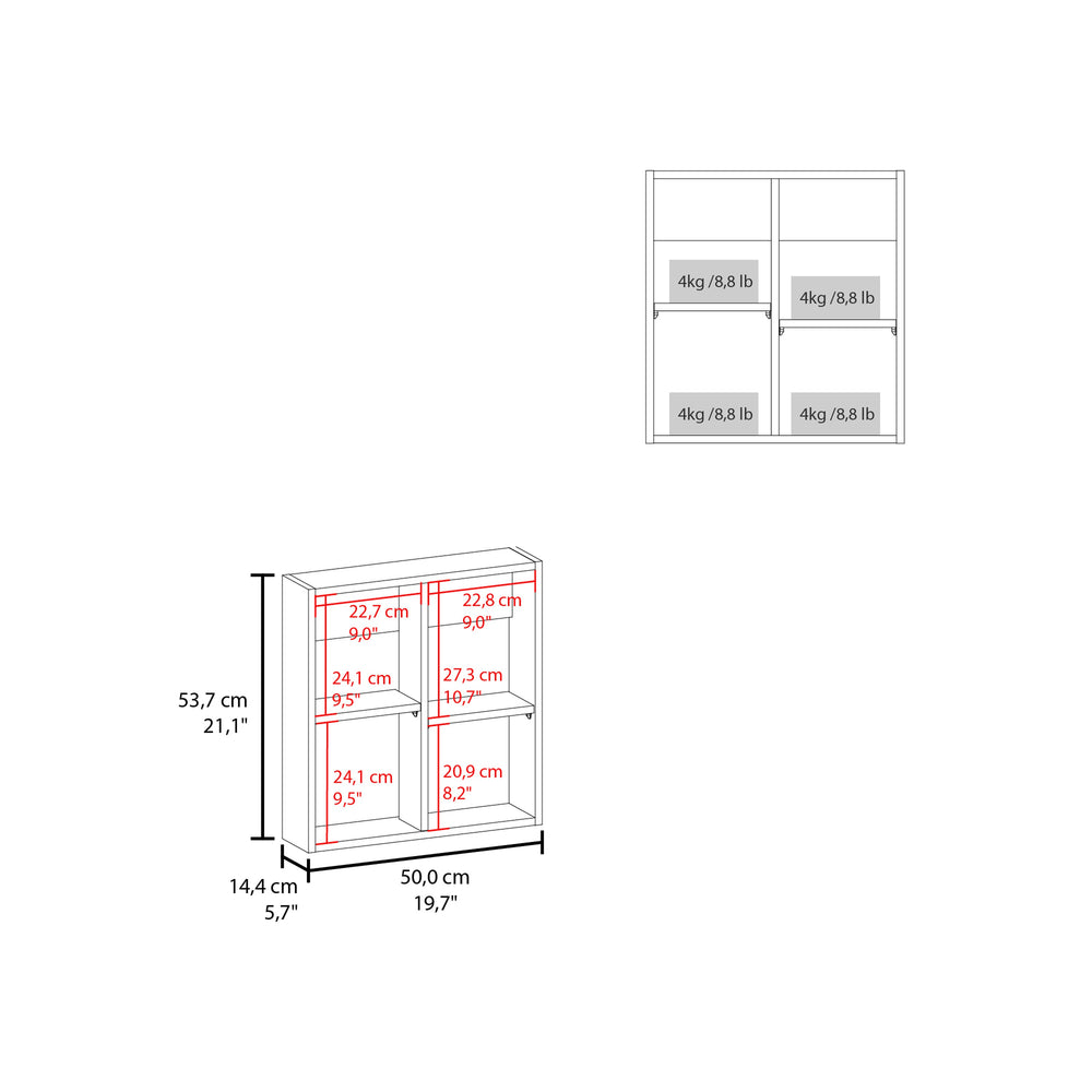 20-Inch Loring Medicine Cabinet with Single Door and 4 Open Shelves – Space-Saving White Finish