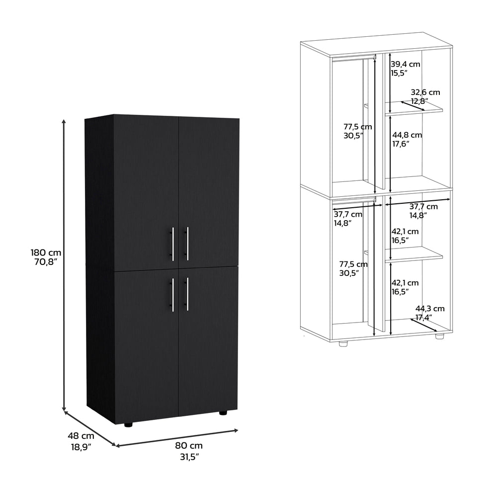 32-Inch Hazel Armoire with Double Door and 6 Open Shelves – Sturdy Manufactured Wood Build