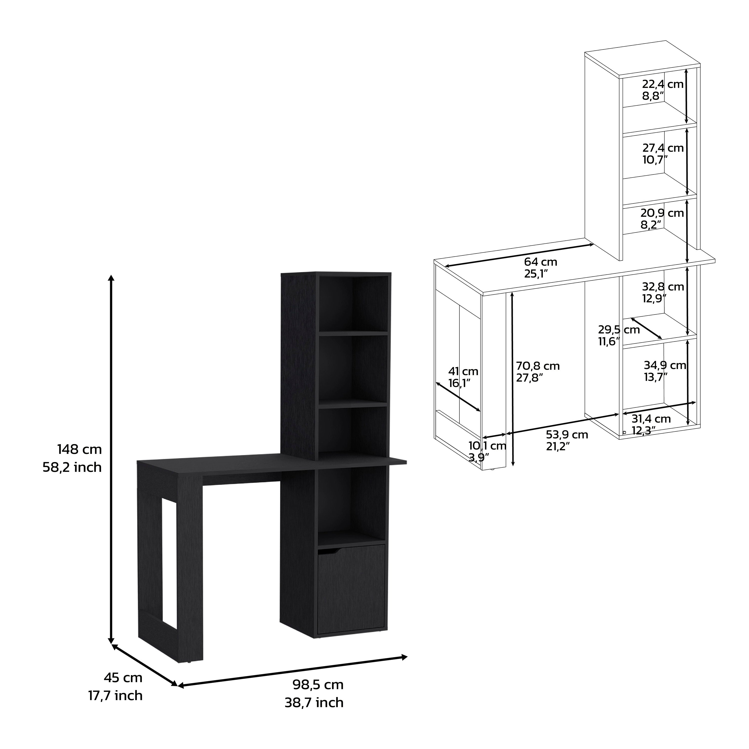 39-Inch Ripley Writing Desk with Storage Tower and Cabinet Door – dimensions