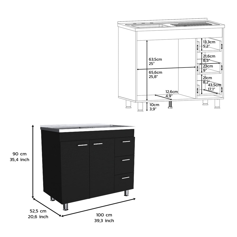 39-Inch Rushville Freestanding Utility Sink Cabinet with 3-Drawer and Double Door – Durable Construction