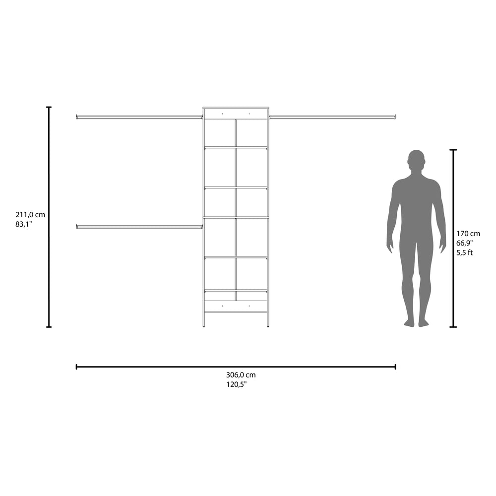 Valdese Walk-In Closet Organizer System with an Open Shelving Tower and Adjustable Hanging Rods – Secure Wall-Mounted Build