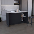 DEPOT E-SHOP Coral Kitchen Island with Large Countertop, Open Storage Shelves and Double Door Cabinet, Black / Onyx
