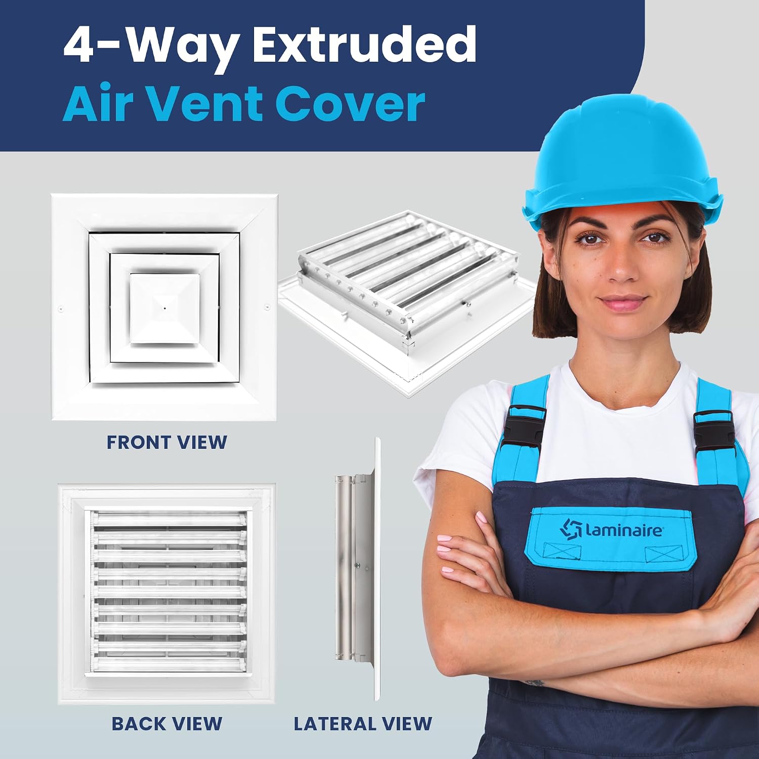 Laminaire 4-Way Square Ceiling Diffuser – Fixed Aluminum HVAC Vent Cover 8X8 W