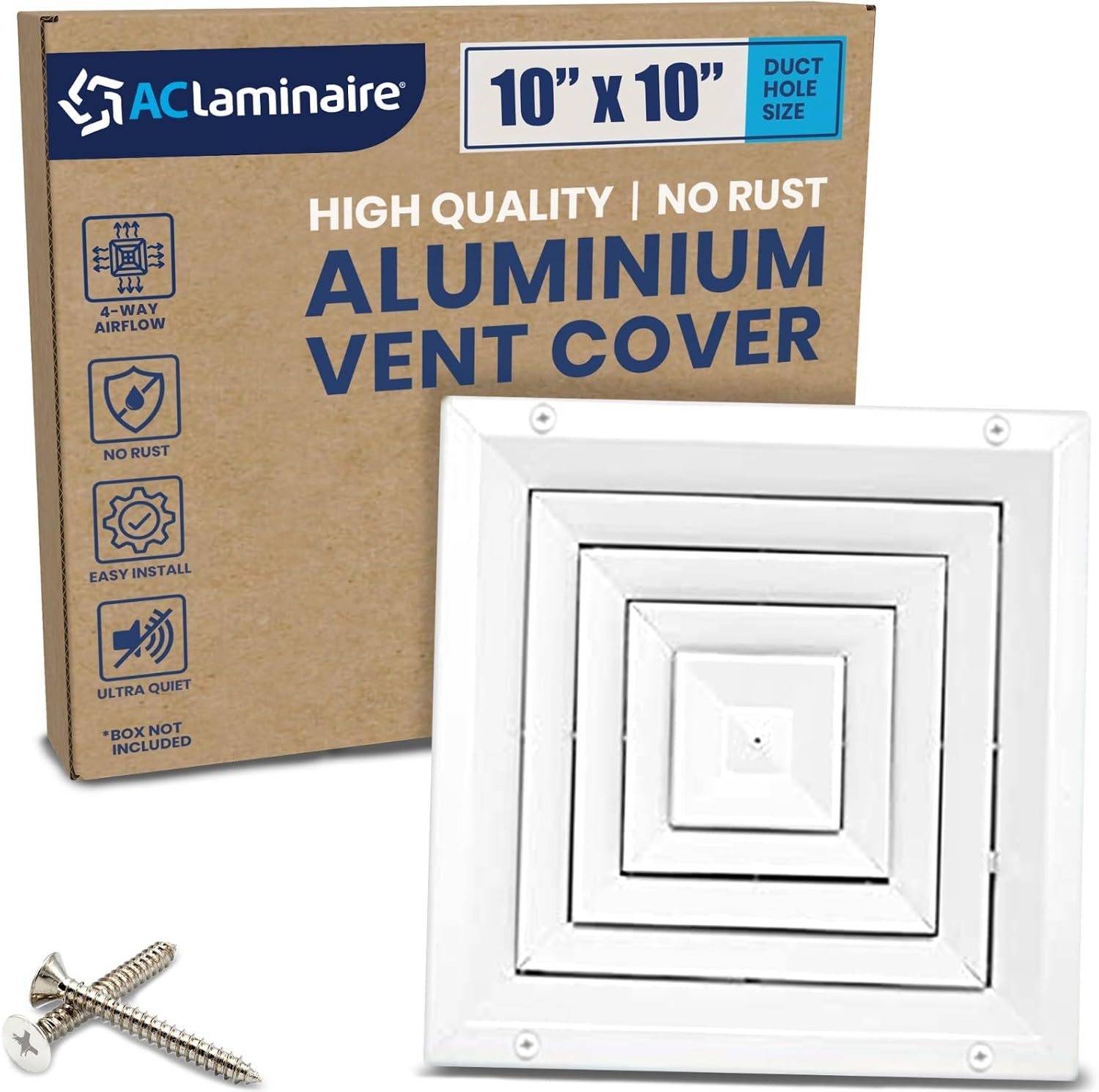 Laminaire 4-Way Square Ceiling Diffuser – Fixed Aluminum HVAC Vent Cover 10X10 W