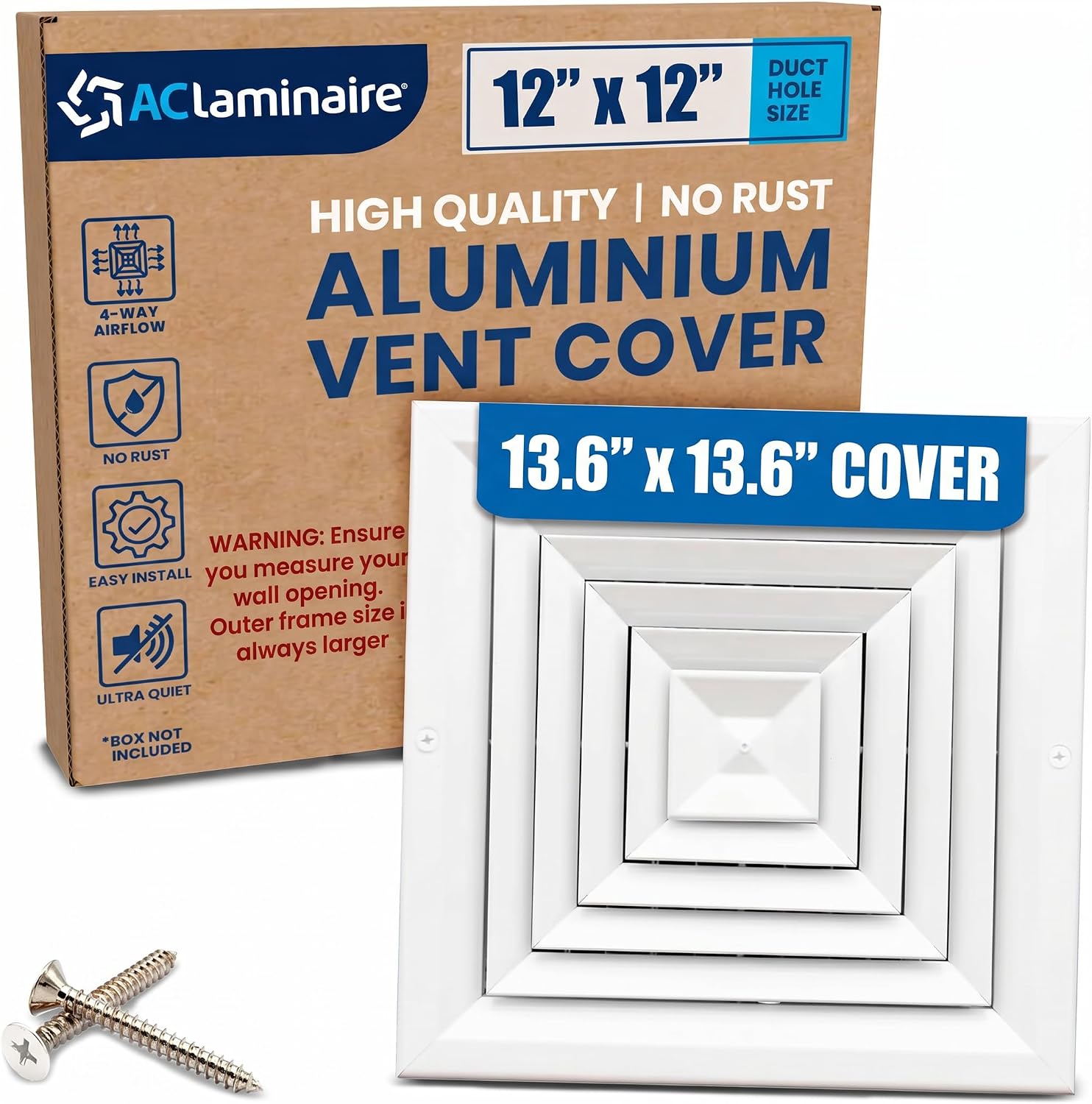 Laminaire 4-Way Square Ceiling Diffuser – Fixed Aluminum HVAC Vent Cover 12X12 W