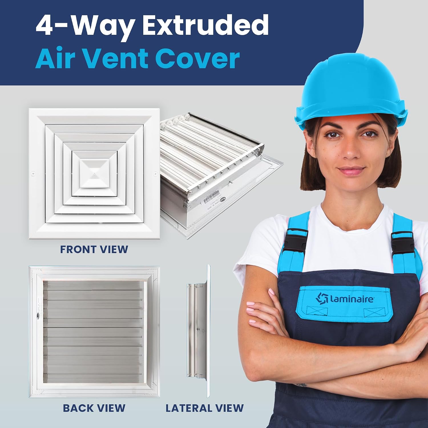 Laminaire 4-Way Square Ceiling Diffuser – Fixed Aluminum HVAC Vent Cover 12X12 W