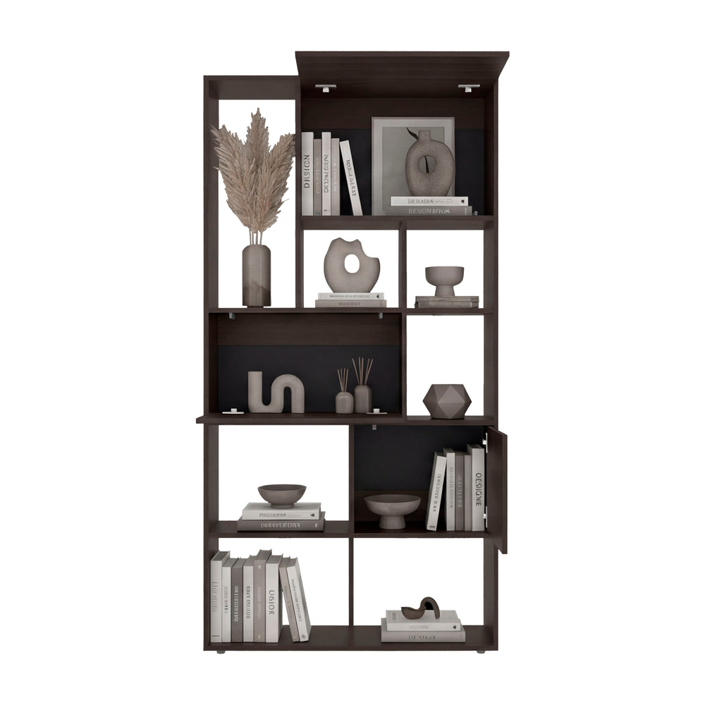Ailey Geometric Bookcase with Mixed Open Shelving and Enclosed Cabinet Storage for Living Room Organization – Easy Assembly