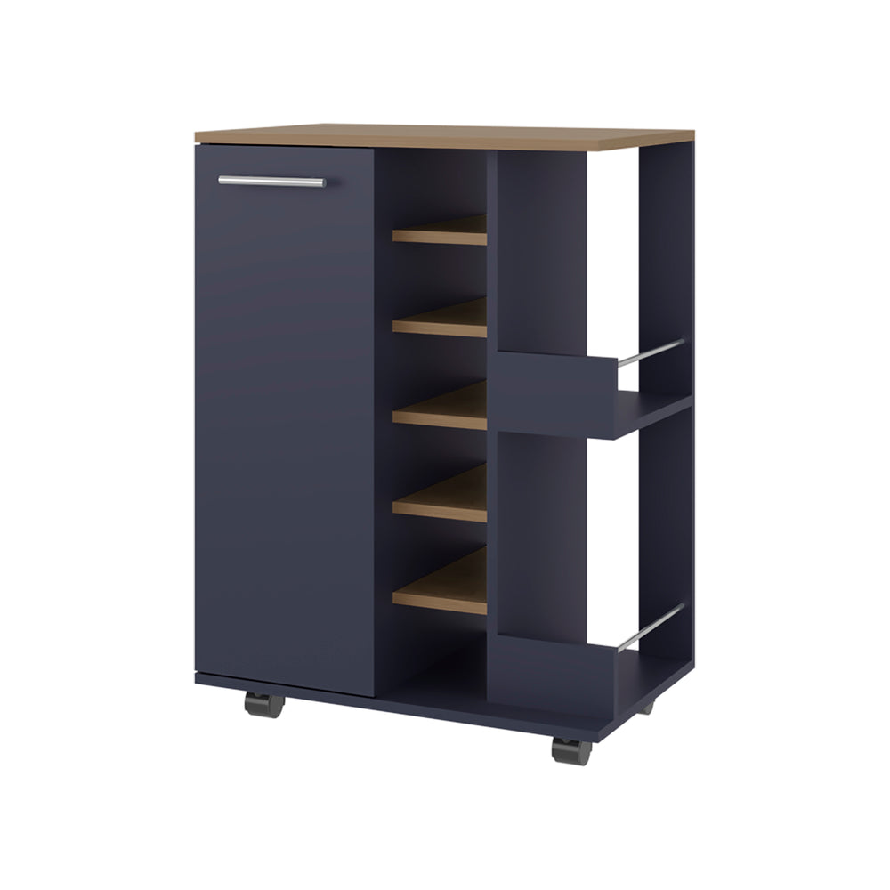 24-Inch Searcy Bar Cart with Single Door and 9 Open Shelves – Durable Construction