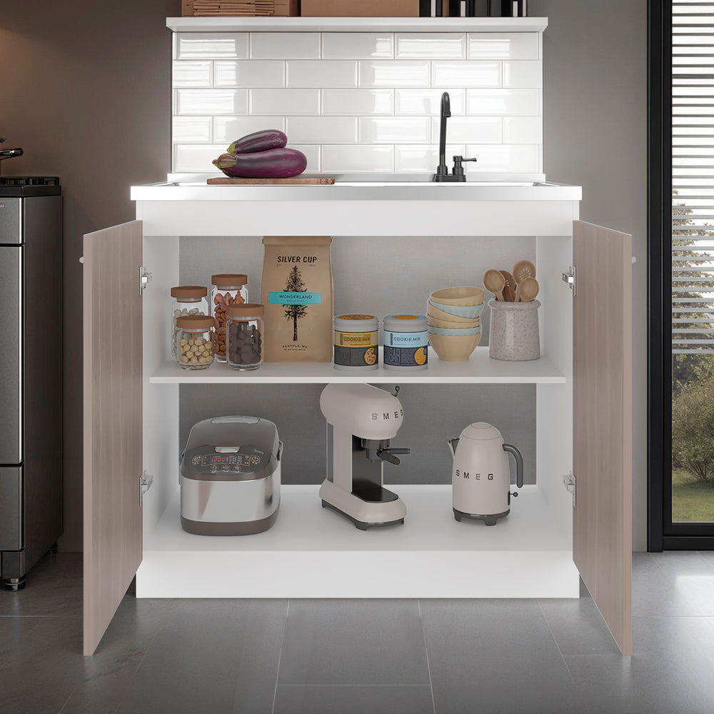 39-Inch Salento Storage Cabinet with Double Door and 2 Open Shelves – Integrated Sink and Faucet