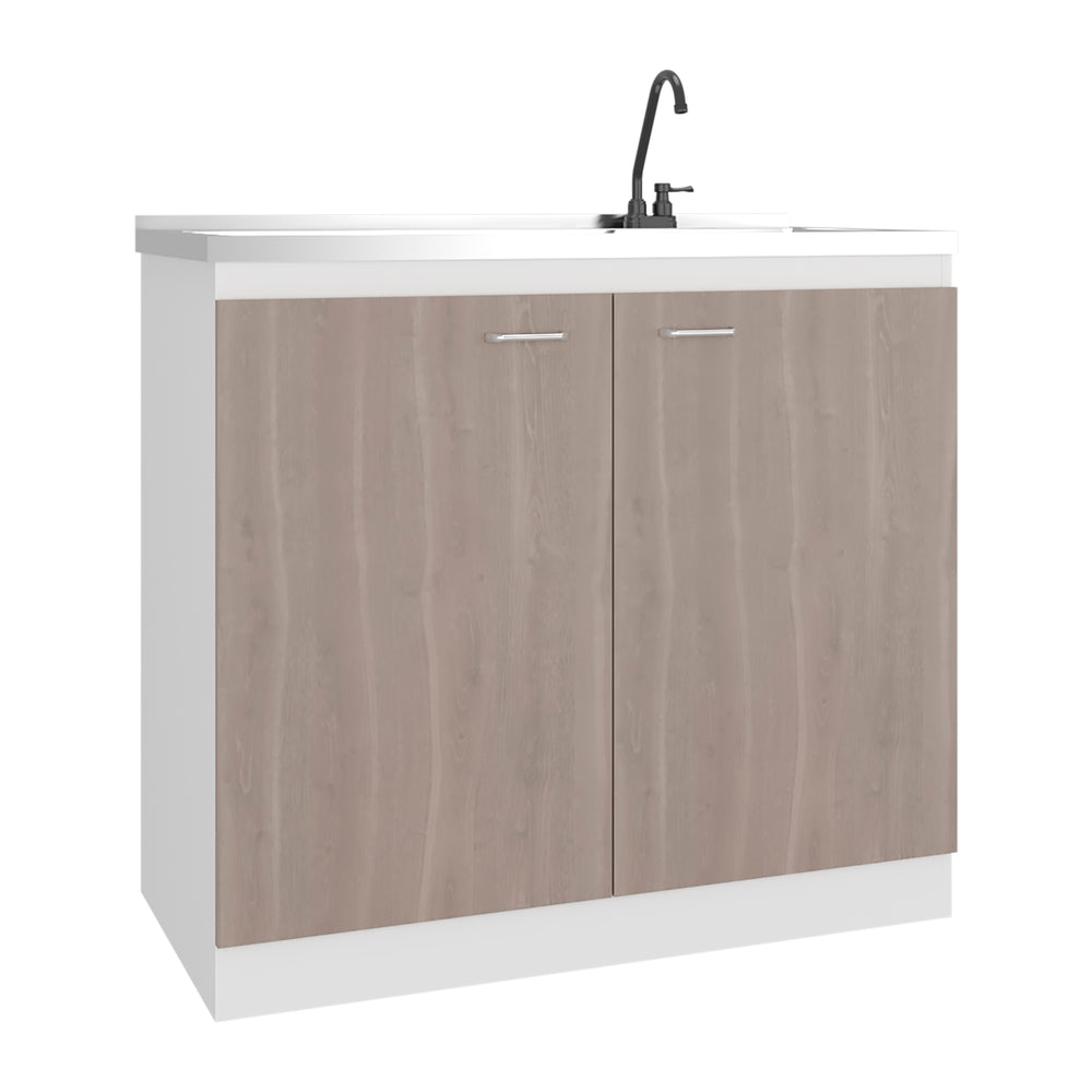 39-Inch Salento Storage Cabinet with Double Door and 2 Open Shelves – Full-Width Interior Shelf