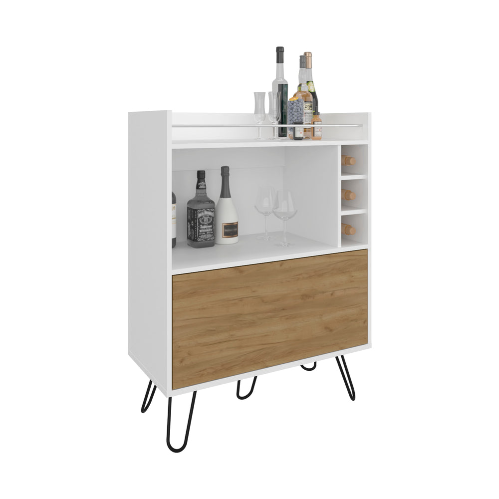 32-Inch Topton Bar Cabinet with Single Door and 4 Open Shelves – Stemware Glass Rack