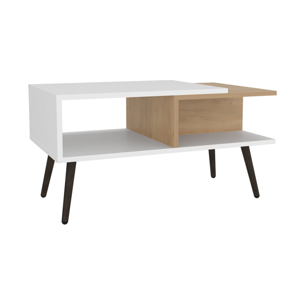 30-Inch Drexel Coffee Table with 2 Open Shelves – Two-Tone Modern Finish