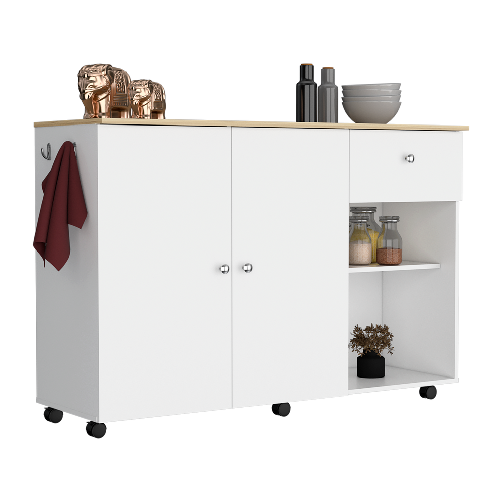 54-Inch Syros Kitchen Island with 1-Drawer and Double Door – Rolling Kitchen Storage