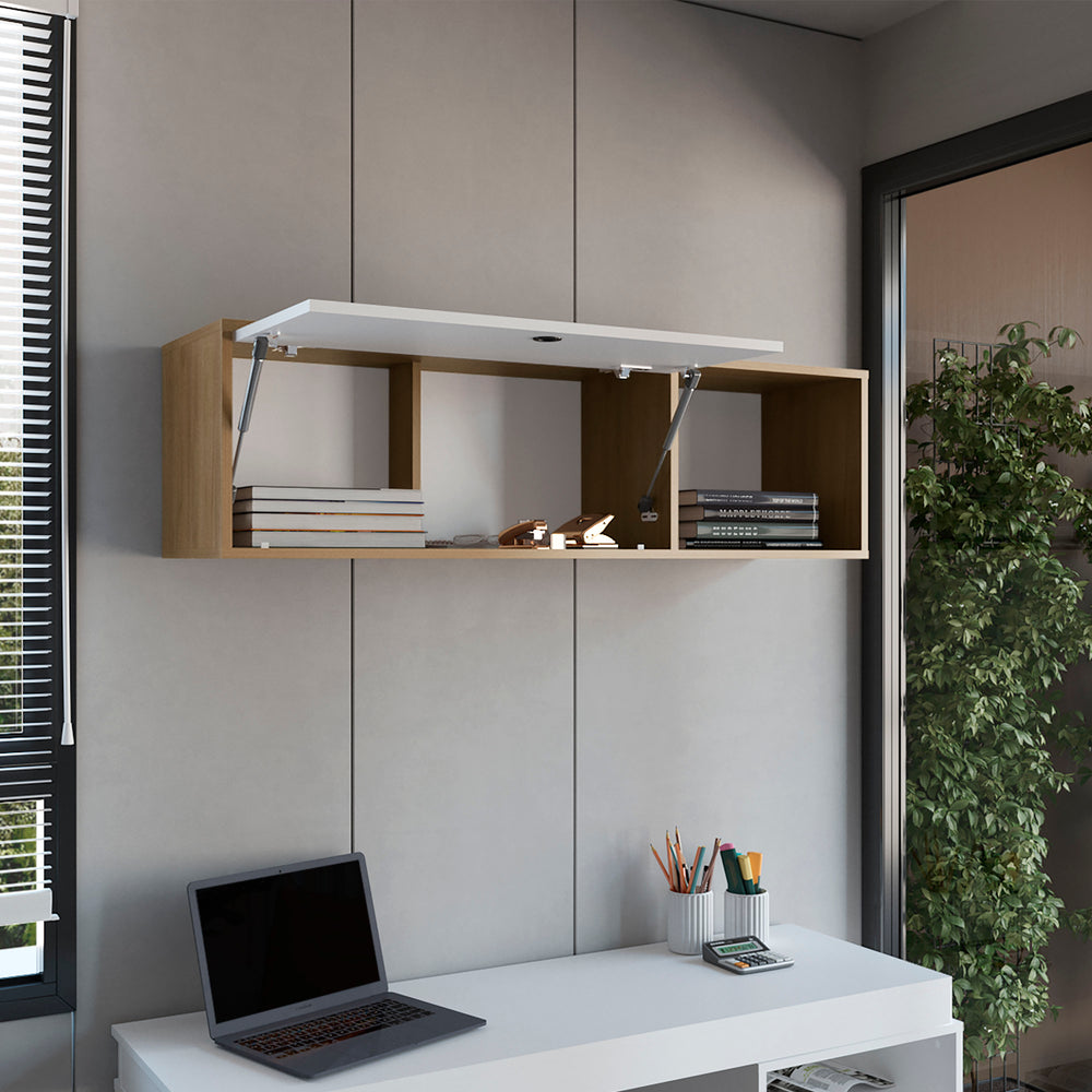 47-Inch Somerset Wall Cabinet with Single Door and 3 Open Shelves – Lift-Up Flap Door